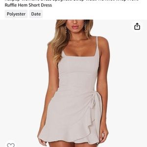 Mini faux wrap beige/light pink Dress with ruffle bottom, Amazon